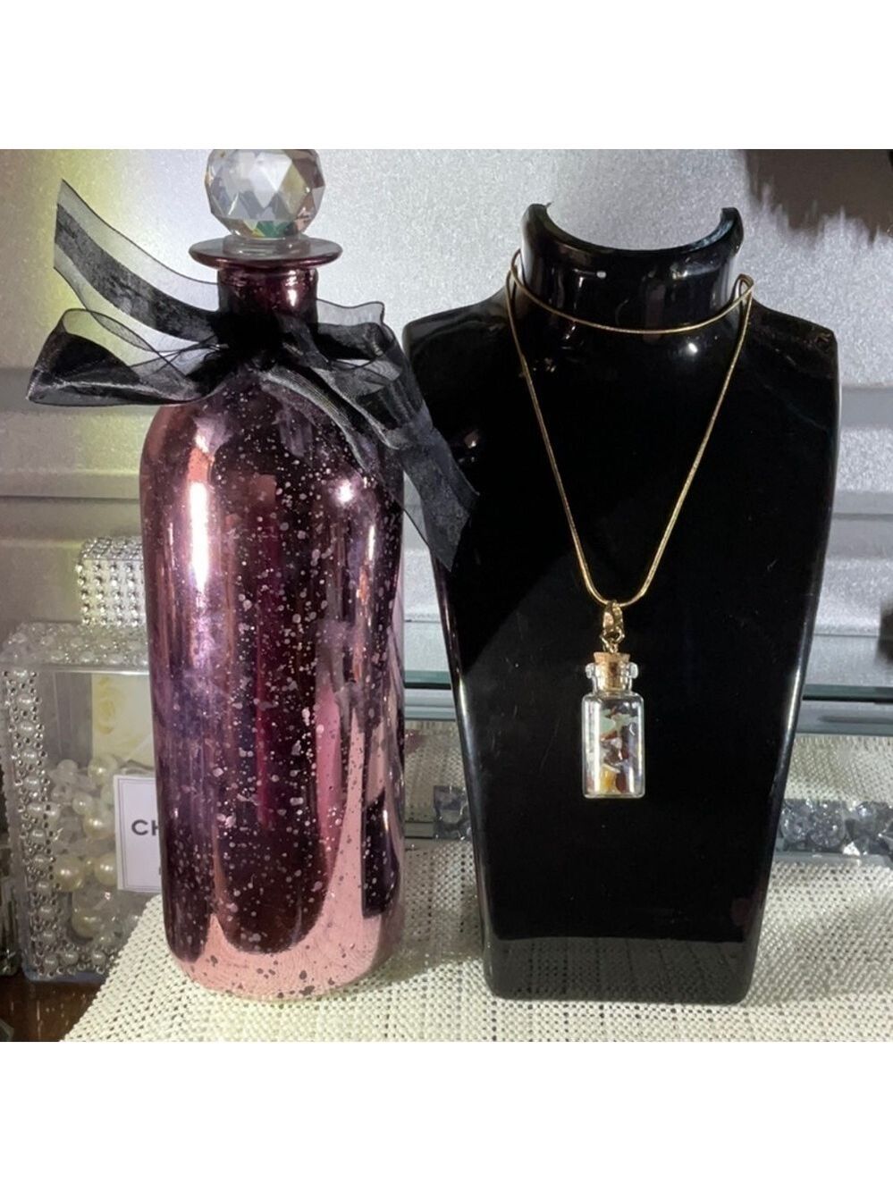 WORRY BOTTLE CHARM 18k GOLD OVER STERLING SNAKE  CHAIN